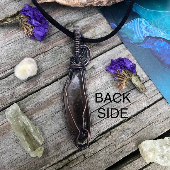 Oxidized Wire Wrapped Smoky Quartz Crystal Point Pendant Necklace - Picture 6 of 13